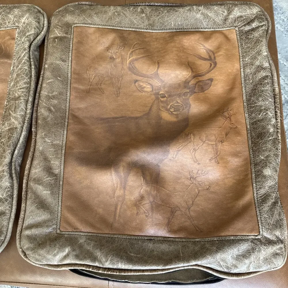 Judy Gibson Genuine Leather Pillow Covers Animal Print Signed Covers Only 18x20”